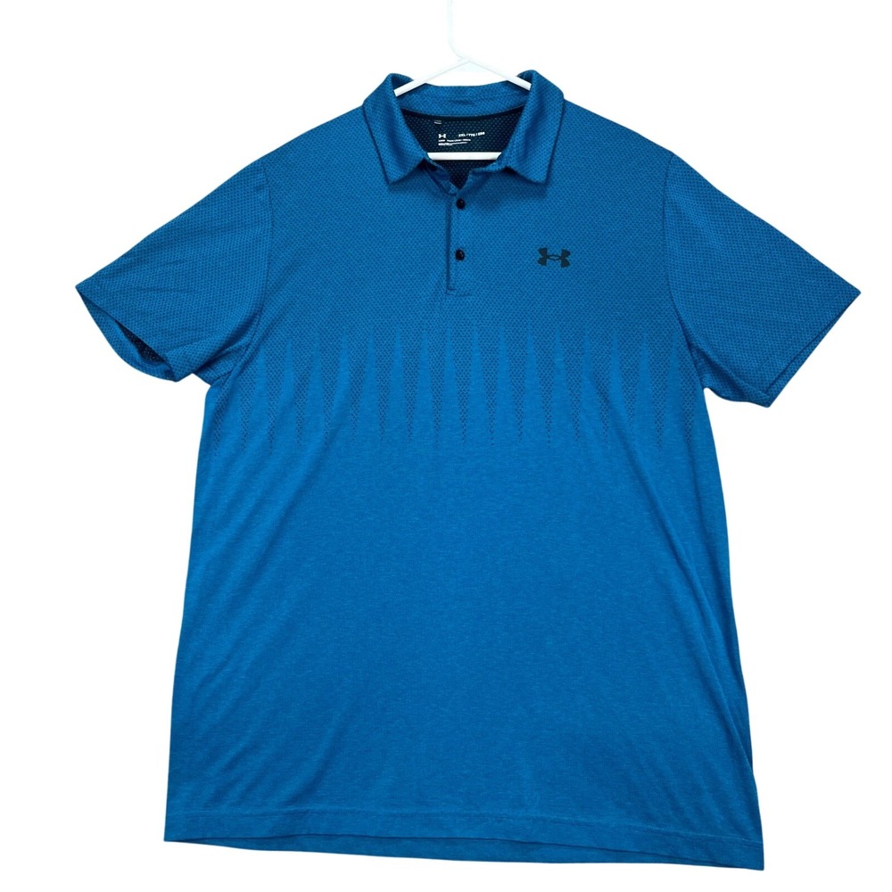 Under Armour Mens Tech Polo Shirt Blue Loose Fit XXL Short Sleeve Geometric